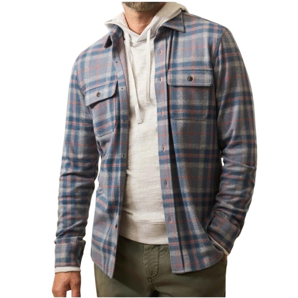 Faherty Mens 1XLT Legend Sweater Shirt Three Lakes Plaid Gray Blue NWT